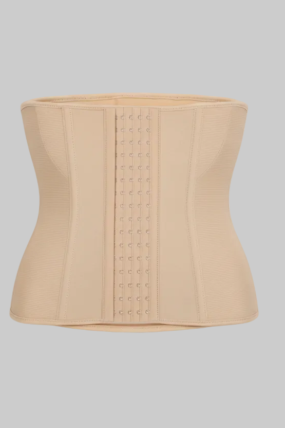 Beige waist trainer on a light gray background